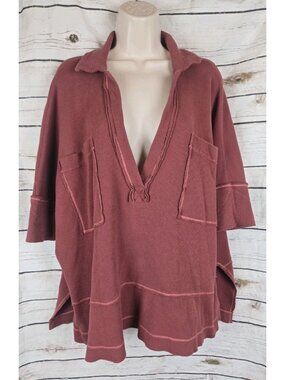 Intimately Free People Under The Stars Waffle Pullover Top XS Boxy Oversized